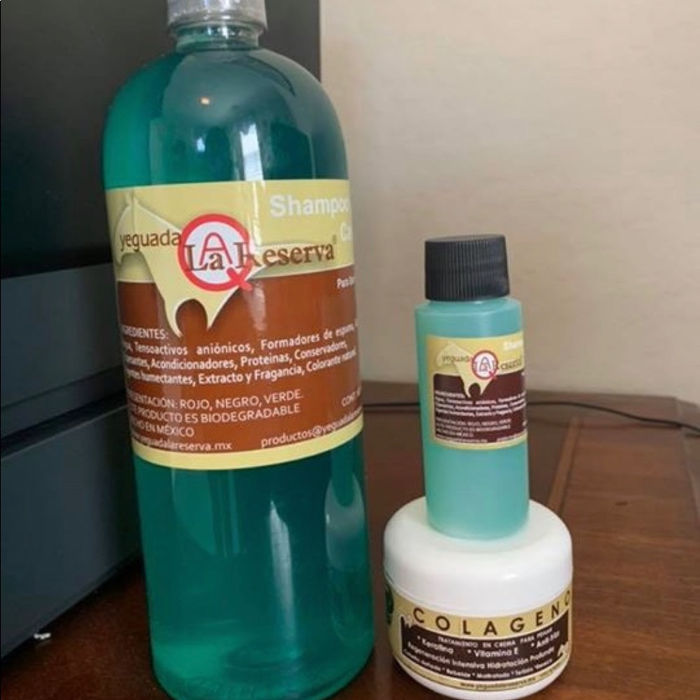 Yeguada shampoo colágeno and travel size shampoo